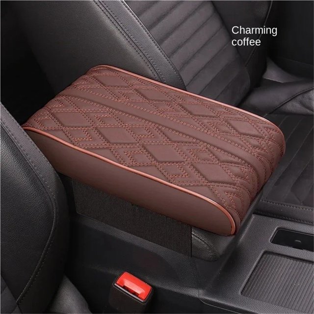 LEEYNEER Wave Embroider PU Leather Car Armrest Mat Center Console Arm Rest Protection Cushion Auto Armrests Storage Box Cover Pad
