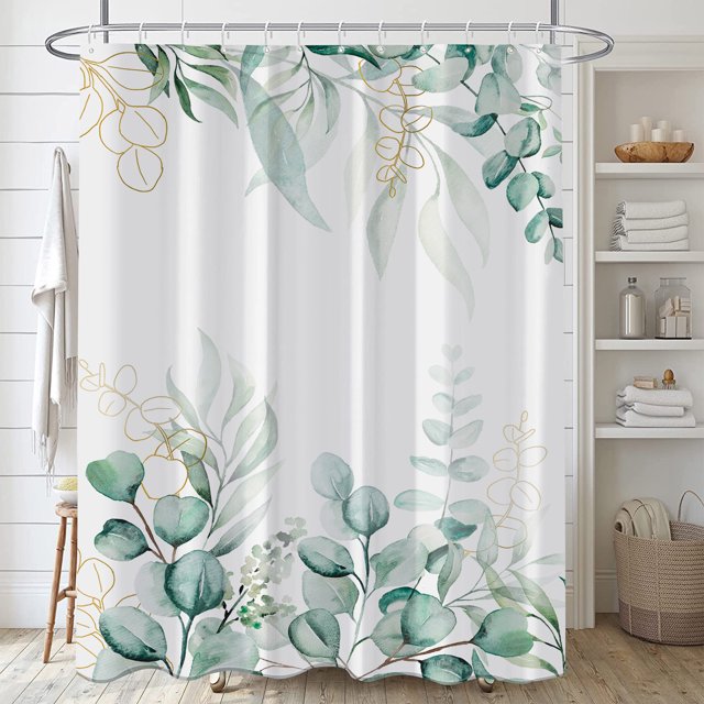 Flmtop Rideau de Douche Feuille Verte Feuille de Bananier Palmier Botanique Doublure de Rideau de Douche Rideaux de Douche Lavables à la Machine Installation Facile Rideaux de Douche de Bain avec Crochets pour Maison Salle de Bain Appartements Dortoirs