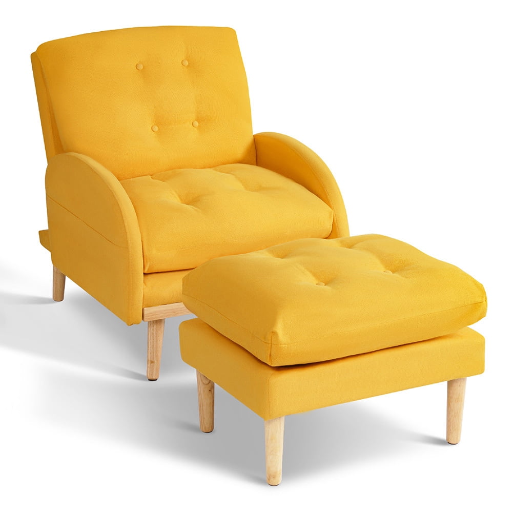 Kepooman Accent Chair with Ottoman, Living Room Chair Ottoman Set, Comfy Side Armchair with Adjustable Backrest and Side Pocket for Bedroom, Yellow Kepooman Accent Chair with Ottoman, Living Room Chair Ottoman Set, Comfy Side Armchair with Adjustable Backrest and Side Pocket for Bedroom, Yellow