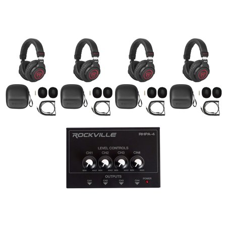 Studio Bundle w/4) Rockville PRO-M50 SR Headphones+4 Channel Headphone Amplifier