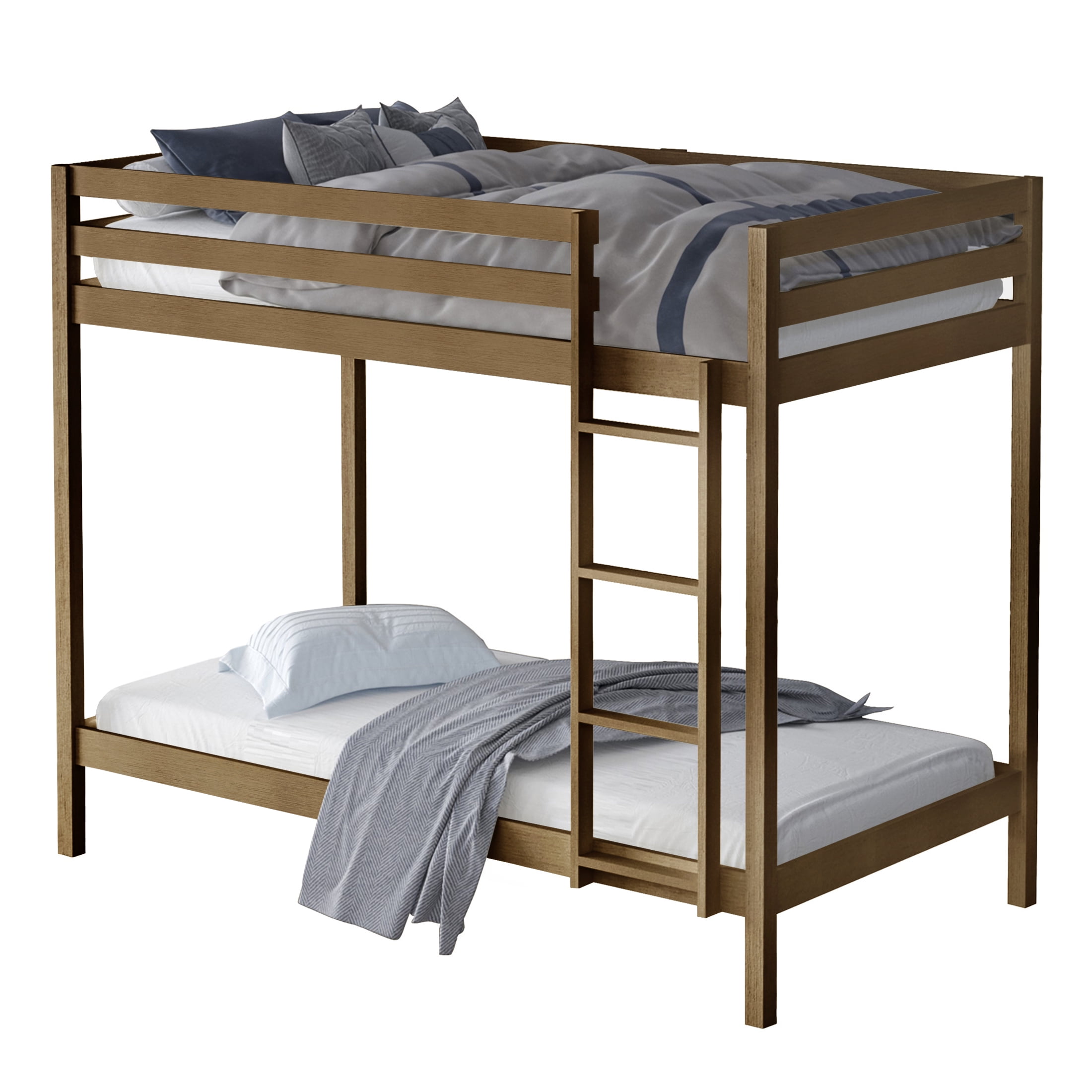 Castle Place Modern Twin over Twin Wooden Bunk Bed, Light Oak