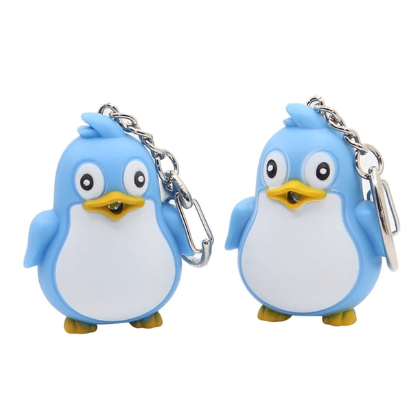 2 uds, llaveros de pingüino azul cielo, llavero luminoso LED, llavero de sonido, llave brillante, decoración, adornos artesanales, regalo