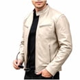 thumbnail image 2 of HOMADLES Men's PU Leather Jacket Slim Fit Biker Style Motorcoat Jacket with Zipper Stand Collar, Faux Leather Outerwear for Casual Daily Wear Beige Size M, 2 of 9