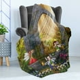 thumbnail image 4 of Garden Soft Flannel Fleece Blanket, Fairies Playing in the Ruins with Flowers Blossom Butterflies Fantasy Scene, Cozy Plush for Indoor and Outdoor Use, 50" x 70", Charcoal Green Red, by Ambesonne, 4 of 5