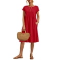 thumbnail image 1 of Vestido midi Zhyaj con cuello redondo y manga corta holgado, túnica de algodón, 1 of 7