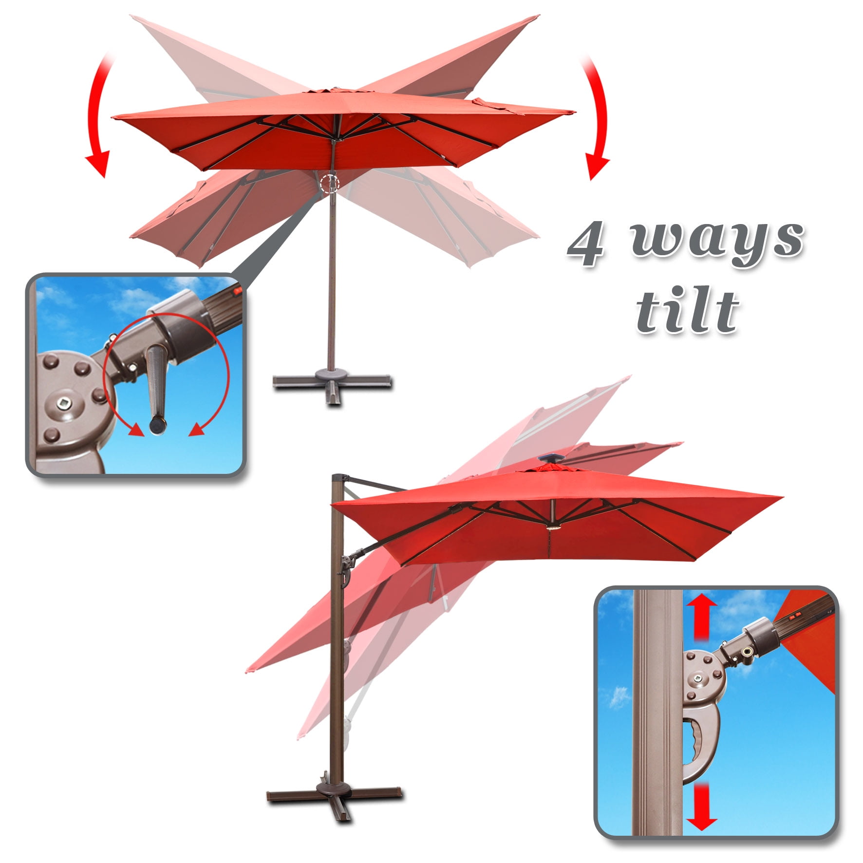 Strong Camel 10'x10' Deluxe Anti-wind Cantilever Sunbrella Roma Umbrella Heavy duty Offset Solar Umbrella