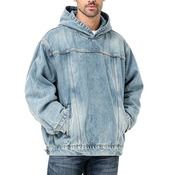 Turilly Hoodies Men Denim Hoodie Long Sleeve Casual Hooded Jacket With Front Pocket