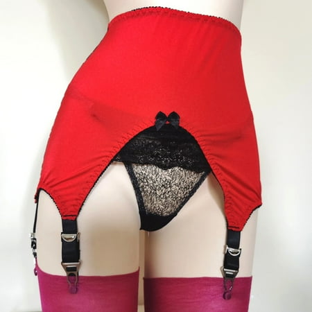 

ALSLIAO Women High Waist Garter 6 Straps Clips Suspenders Shapewear Girdle Clubwear Red L