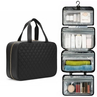 Travel Toiletry Bag for Women Men - Kailwokk Waterproof Makeup Bag, Travel Essentials with Portable Organizer Hanging Hook, Black