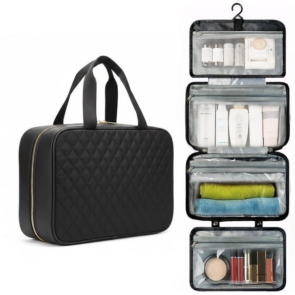 Travel Toiletry Bag for Women Men - Kailwokk Waterproof Makeup Bag, Travel Essentials with Portable Organizer Hanging Hook, Black