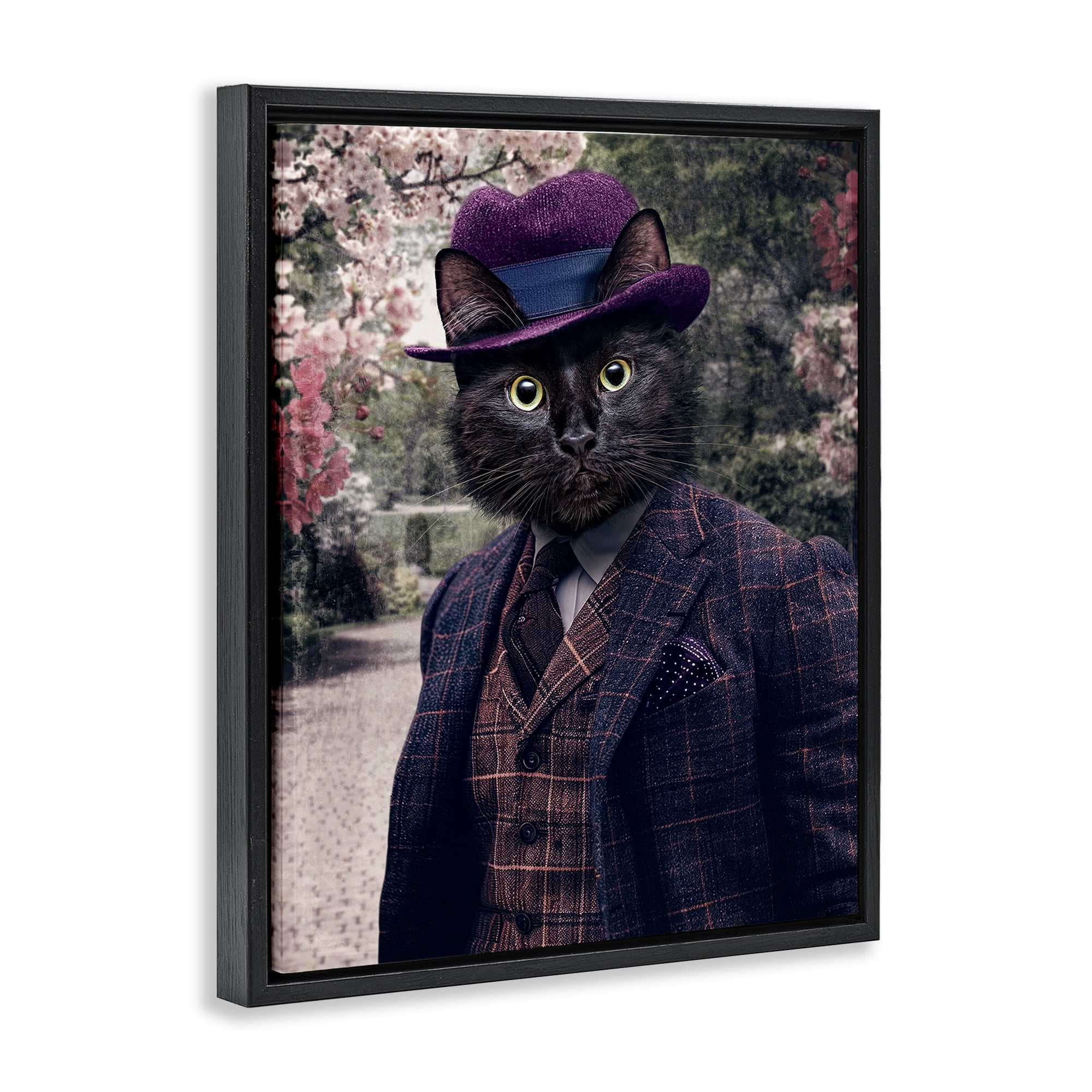 Stupell Industries Vintage Clothing Cat Animals & Insects Painting Black Floater Framed Canvas Art Print Wall Art, 25 x 31