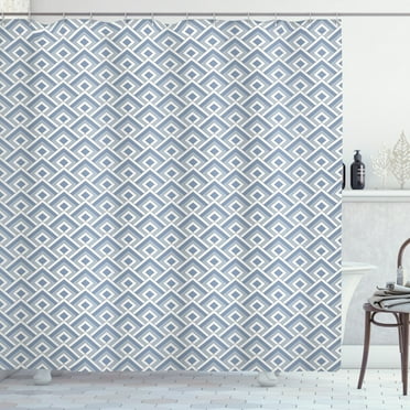 Ambesonne Modern Shower Curtain, Diagonal Nested Squares, 69"Wx84"L, Slate Blue Blue White