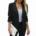 thumbnail image 2 of 2025 Summer Linen Women 3/4 Stretchy Ruched Sleeve Fully-Lined Casual Work Jacket with Pockets Black L, 2 of 9