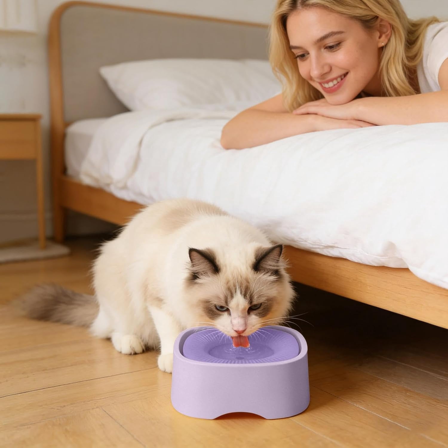 Dog and Cat Water Bowl, Slow-Feed Design with Raised Center and Base Pad