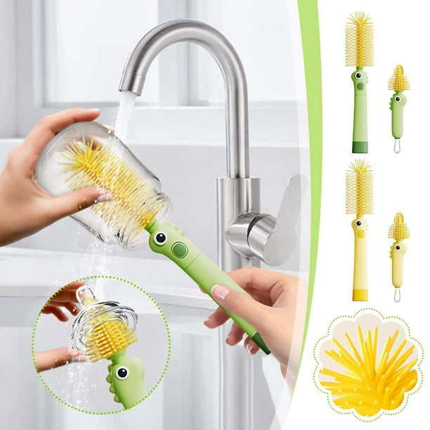 Set de Cepillos de Silicona para Botellas y Tetinas de Bebé | Kit de Limpieza Portátil con Cepillo Versátil para Tetinas | Silicona de Grado Alimenticio Libre de BPA | Diseño Compacto para Viajes