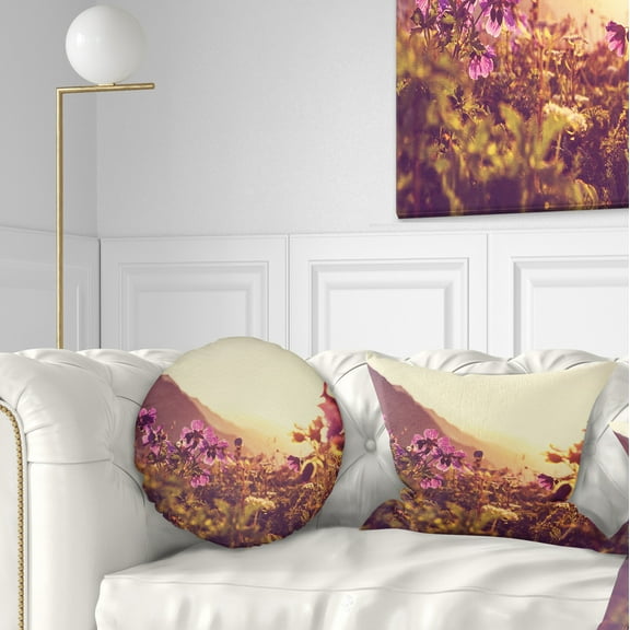 Designart Mountain Pasture with Purple Flowers - Floral Throw Pillow - 12x20