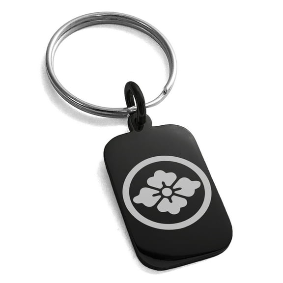 Stainless Steel Goto Samurai Crest Engraved Small Rectangle Dog Tag Charm Keychain Keyring