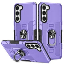 Military Grade Drop Impact for Samsung Galaxy S23 Rugged Case, 360 Metal Magnetic Car Rotating Ring Kickstand Holder Armor Heavy Duty Shockproof Case For Samsung Galaxy S23,Purple