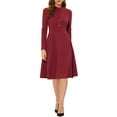 thumbnail image 1 of INSPIRE CHIC Robe Midi en Tricot à Manches Longues à Col Noué pour Femme, Tenue de Travail, TG, Rouge, 1 of 5