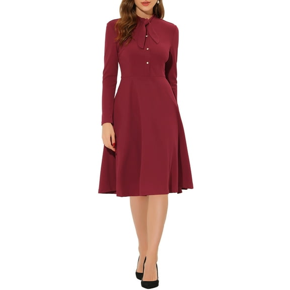 INSPIRE CHIC Women's Wear to Work Tie Neck Knit Long Sleeve Midi Dress XS Red
