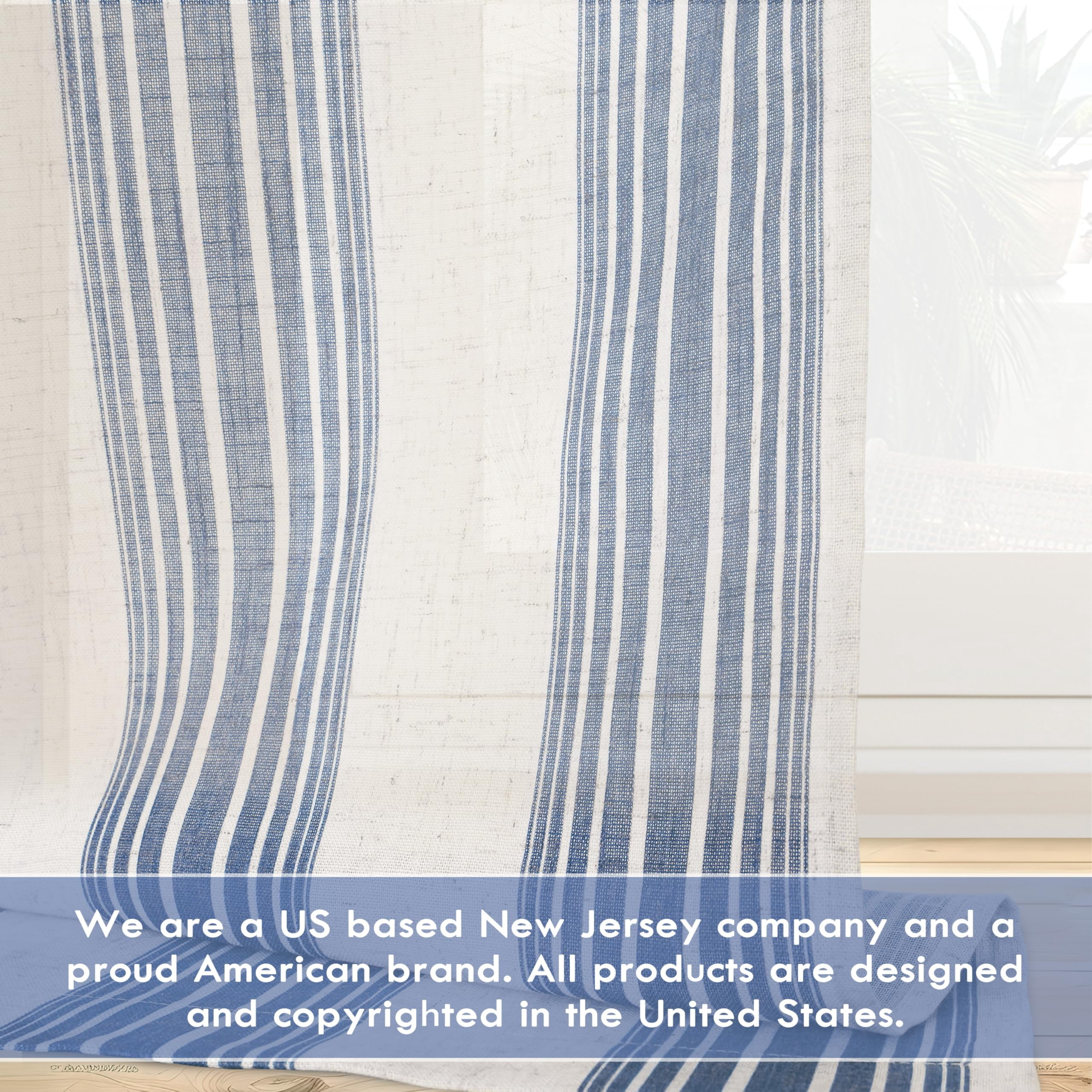 DriftAway Farmhouse Vertical Striped Linen Blend Textured Light Filtering Semi Sheer Curtains for Living Room Bedroom 84 Inches Long Drapes 2 Panels Broad Striped Jean Navy