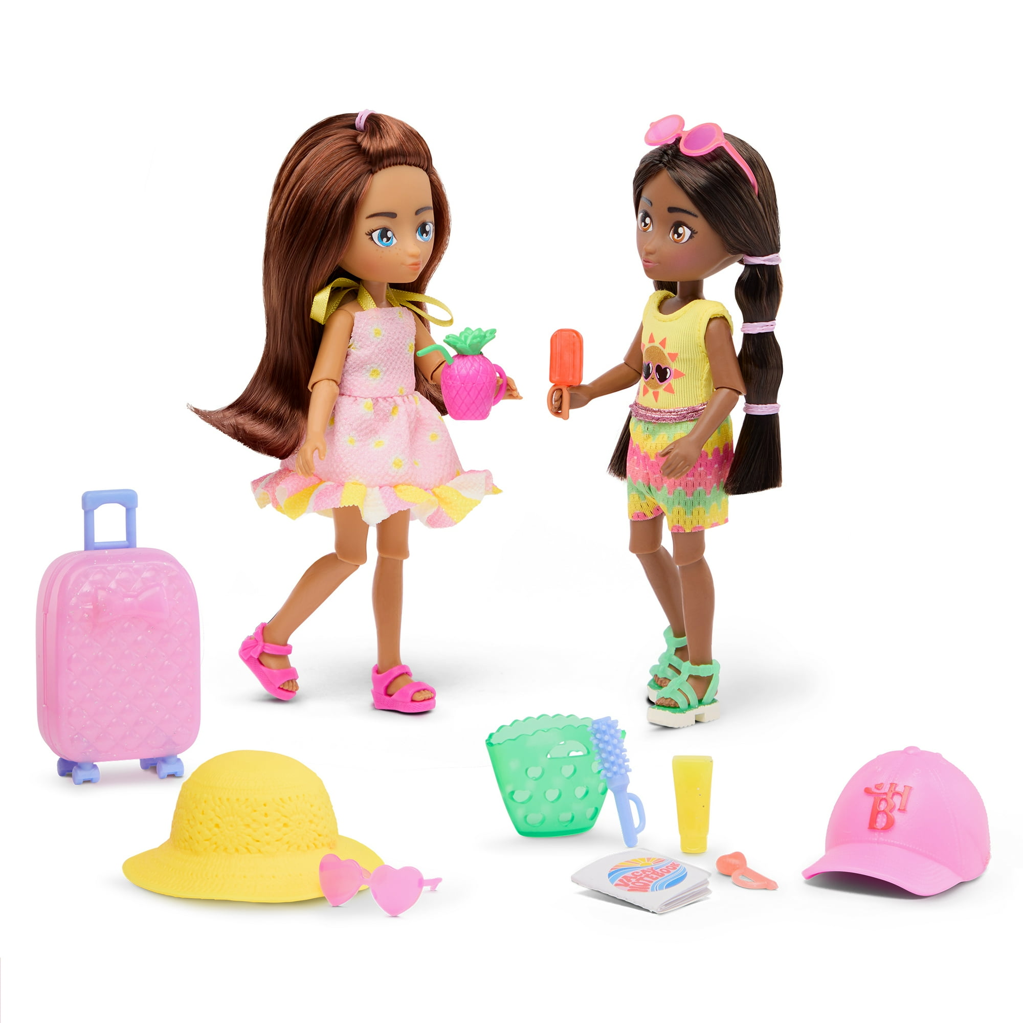 Hey Bestie Jasmine & Makayla 21 Piece Set of 2 (5.5-inch) Travel Dolls with Accessories, Kids Ages 3 & Up