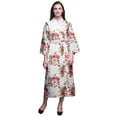 thumbnail image 1 of Bimba White Floral Leaves & Peony Womens Robe Dressing Gown Long Bride Getting Ready Shirt Printed Bath Robe Girls XS, 1 of 5