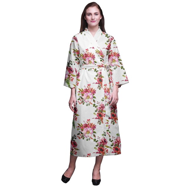 Bimba Robe de Chambre Blanche à Fleurs et Pivoines Robe Longue de Mariée Préparation Chemise Imprimée Robe de Bain Filles TP