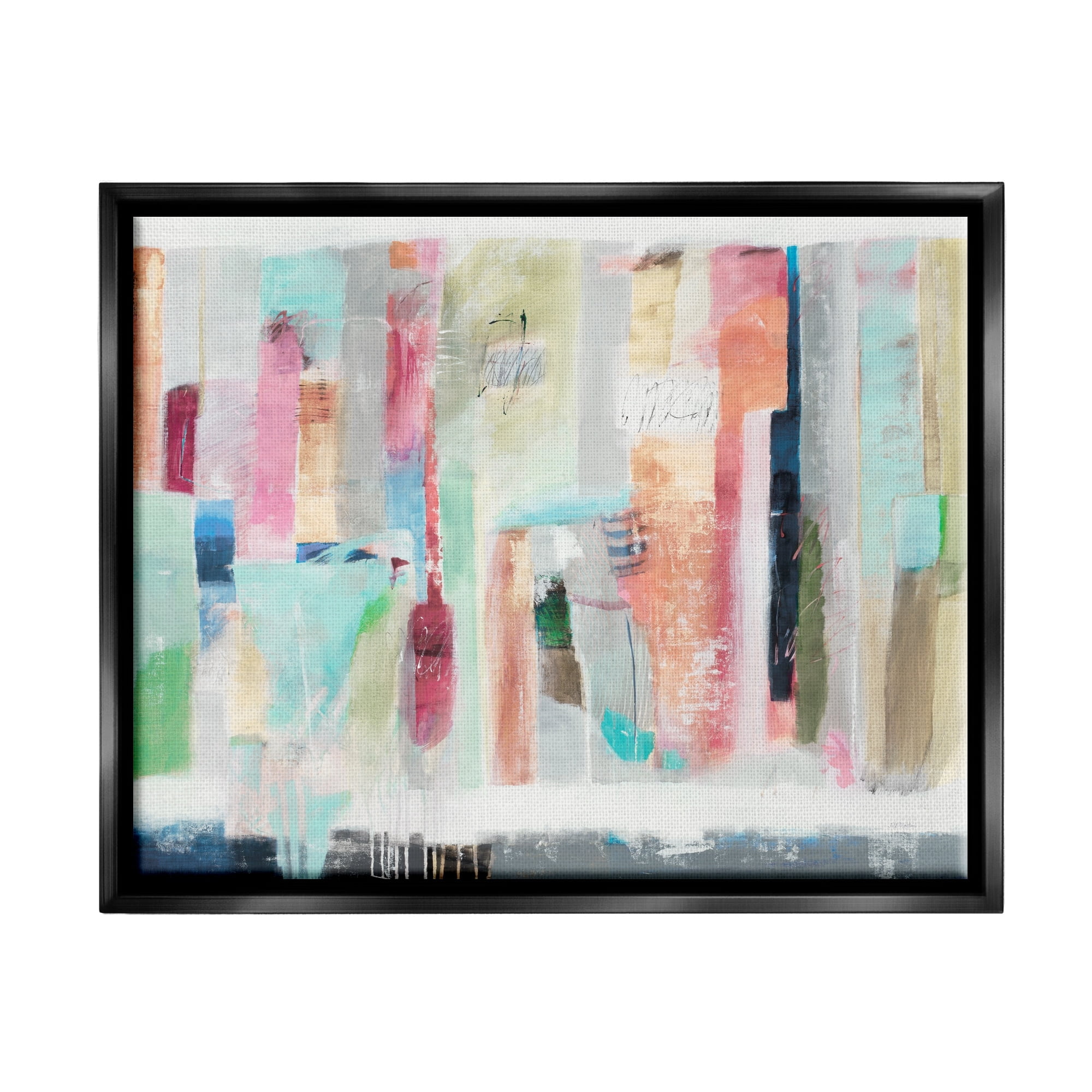 Stupell Industries Abstract Blocked Line Shapes Modern Scribble Detail Painting Luster Gray Floating Framed Canvas Print Wall Art, Design by Jill Martin