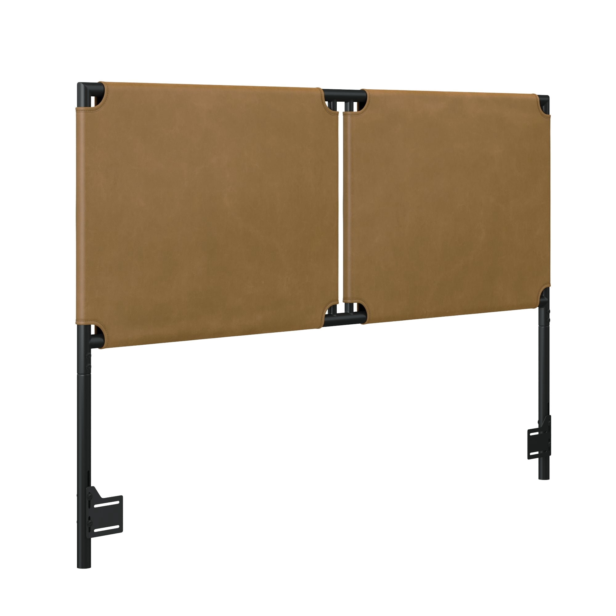 Nathan James Aspen King Bed Headboard, Faux Leather Upholstered Headboard in Vintage Brown Leather with Black Matte Metal Frame