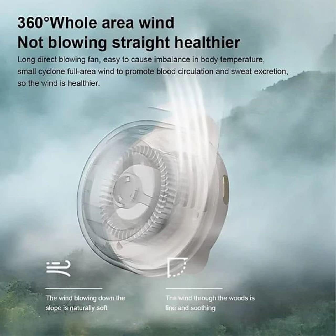 Portable Clip-On Fan with Bladeless Design – 3 Speeds & Quiet Operation, Wearable Clip for Shirt or Waist, USB Rechargeable with Night Light – Ideal for Travel, Office, and Outdoor Use