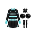 thumbnail image 3 of CHICTRY Girls Cheer Leader Outfit Long Sleeve Shiny Dance Dress with Hand Flowers Socks Blue Green&Black 16, 3 of 7