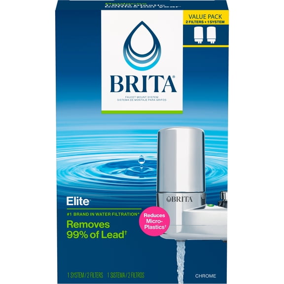 Brita Elite Chrome, Faucet Water Filter System, 2 Replacement Filters, Reduces Lead