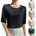 thumbnail image 4 of Oalirro Silk Blouse for Women L Short Sleeve Dressy Tops Satin Blouse Solid Tanks Collared Style Elegant Silk Shirts, 4 of 4
