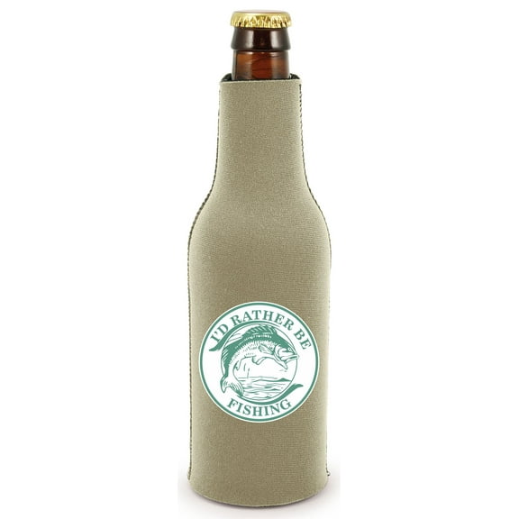 I'd Rather Be Fishing Beer Bottle Coolie (Khaki)