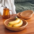 thumbnail image 4 of Rustic Woven Rattan Tray Round Decorative Tabletop Serving Platter for Fruit,Bread and Snacks,Versatile Coffee Table Centerpiece and Home Decor-3PCS-Set, 4 of 5