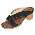 thumbnail image 4 of Rokment Beach Flower Platform Dress High Heels Slipper Sandals for Women Boho Fashion Casual Color Block Leather Chunky Block Heeled Slip on Slides Summer Shoes Black Size 6.5, 4 of 5