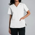 thumbnail image 2 of Nurse Uniforms for Women Summer Solid Color V Neck Plus Size T-Shirts Short Sleeve Loose Fit Workwear Shirt with Pockets (White), 2 of 4