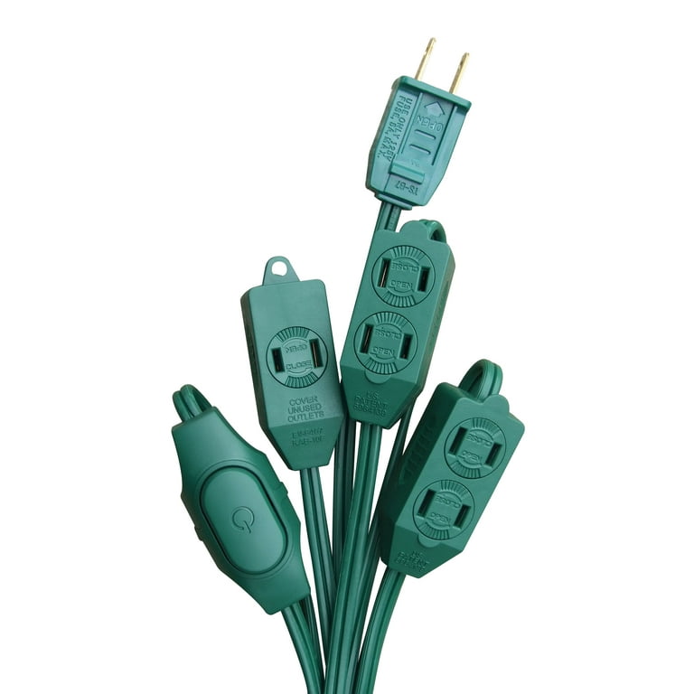 Indoor 9-Outlet Extension Cord, 5 Amp, 625 Watts, Green, 12 ft, by Holiday  Time 