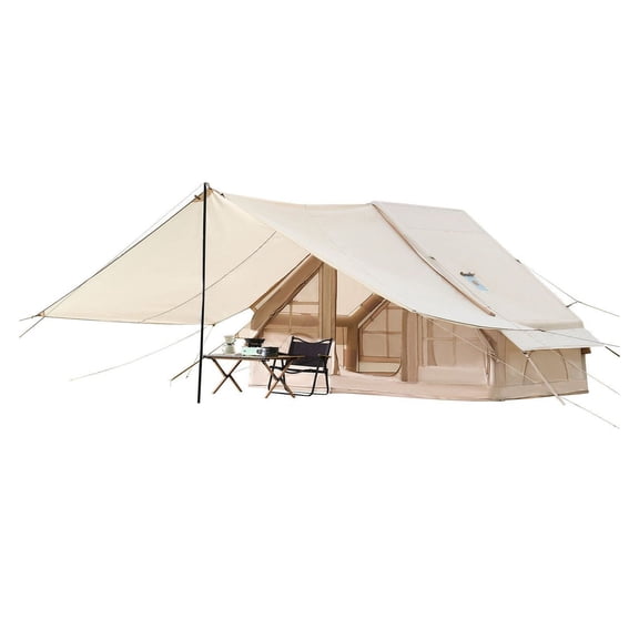 Inflatable Camping Tent 3-5 Person, Blow Up Tent with Pump, 300D Oxford 4 Season Tent with Canopy & Stove Jack