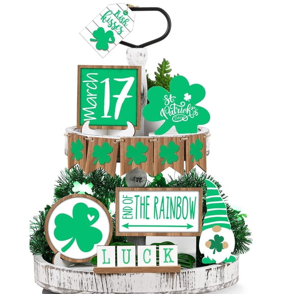 Janrevotw St. Patrick'S Day Decorations Wooden Decorative Signs 1 Set Layered Tray Decorations Green Wooden Table Centerpieces