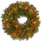 National Tree Company Pre-Lit Artificial Christmas Wreath, Green, Norwood Fir, White Lights, Christmas Collection, 24 Inches