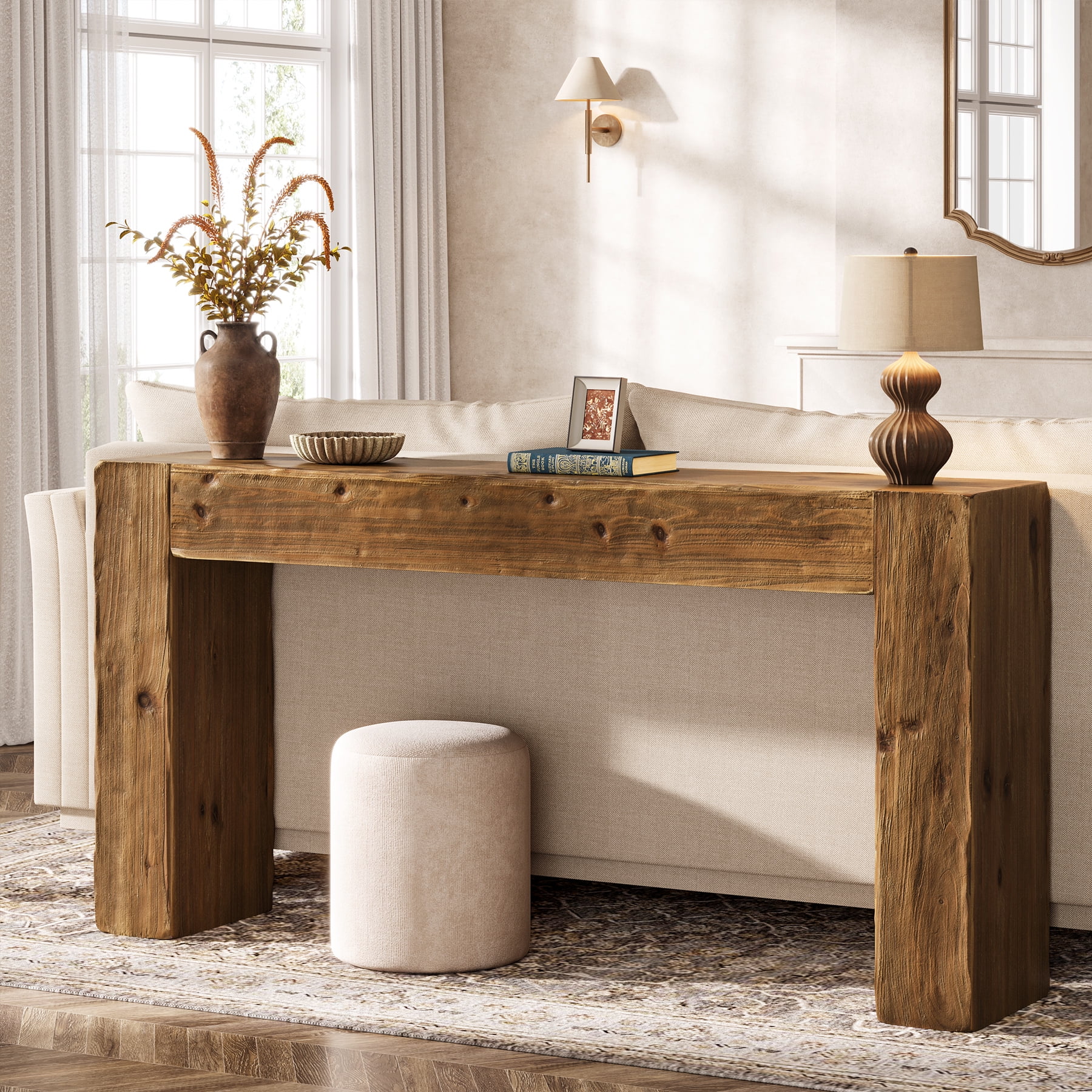 Tribesigns 63-Inch Solid Wood Console Sofa Table, Farmhouse Long Entryway Table Behind Couch for Living Room, Entrance, Hallway, Foyer, Easy Assembly