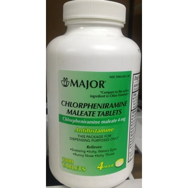 Major Chlorpheniramine Maleate 4mg 1000 Tablets for Allergy Relief | Anti Allergy Medication | Allergy Medicine for Adults and Children 6  | Sinus Relief Tablets | Allergy Prevention