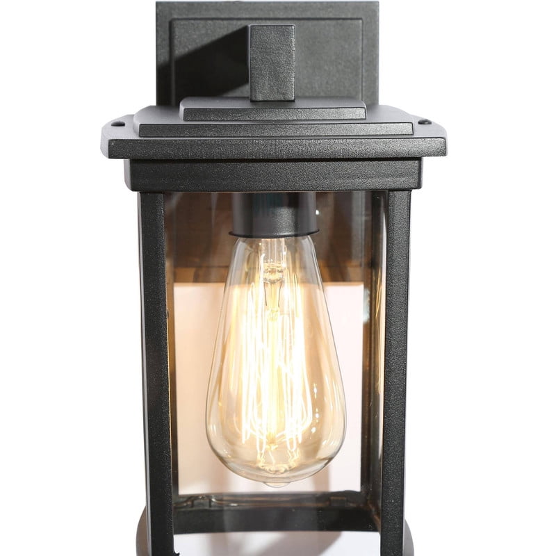 LNC 2-Pack Sandy Black Clear Glass Square Cage Outdoor Wall Lights