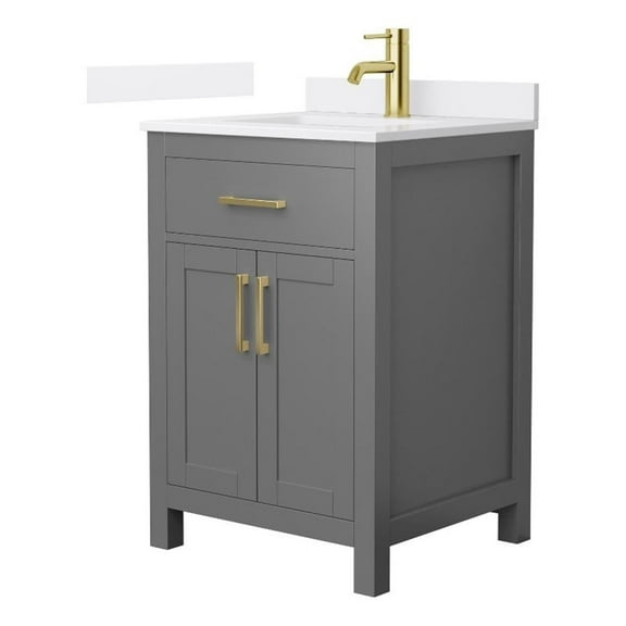 Beckett 24" Dark Gray Single Vanity & White Quartz Top (1-Hole) & Gold Trim