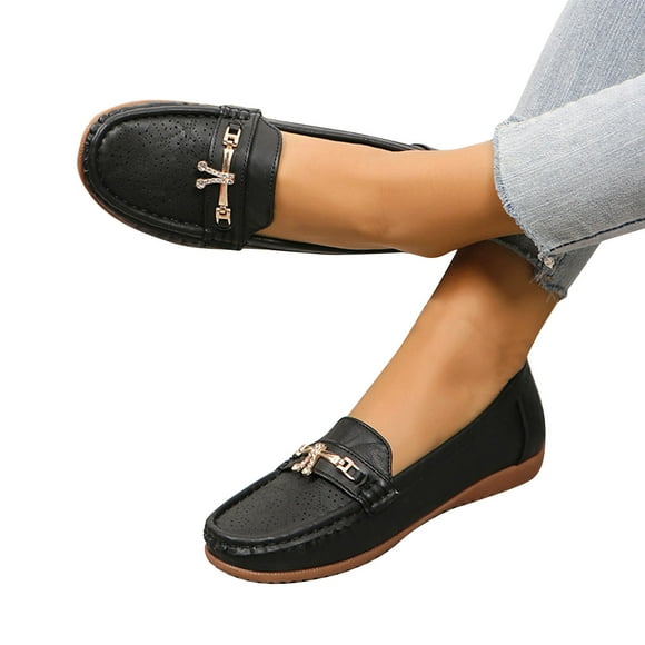 Pisexur Women Shoes Flat Bottomed Beans Shoes Oversized Round Toe Shallow Cut Sleeve Hollowed Out Rhinestone Women's Shoes