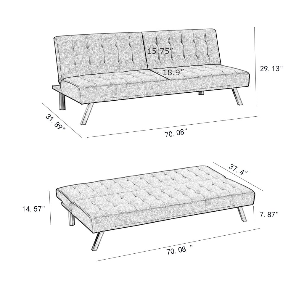 Futon Sofa Bed, Upholstered Convertible Folding Sleeper Recliner for Living Room, Light Gray