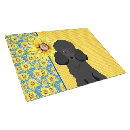 

Summer Sunflowers Toy Black Poodle Glass Cutting Board Large 12 in x 15 in