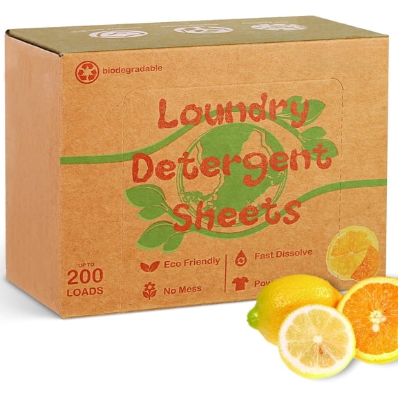 Laundry Detergent Sheets, 200 Sheets Orange - Plastic-Free LiquidLess Clothes Washing Detergent Supplies for Save Space Travel Camping